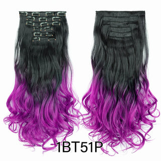 Buy curly-1bt51p Leeons 16Clips Long Straight Synthetic Clip on Hair Extensions Cheveux Clip Naturel High Temperature Fiber Black Brown Hairpiece