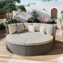 Patio 5-Piece Round Rattan Sectional Sofa Set All-Weather PE Wicker Sunbed Daybed With Round Liftable Table and Washable