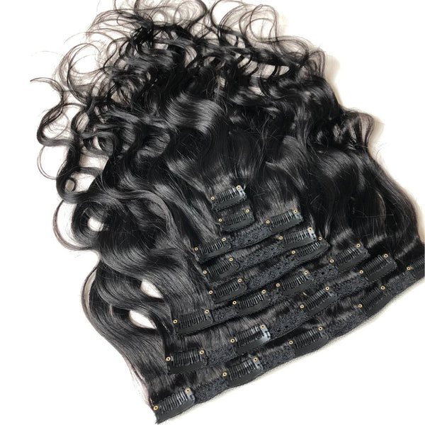 Clip in Hair Extensions Human Hair Brazilian Body Wave Clip in 8 Pcs/Set Natural Black Color Clip Ins Remy Hair 8-26 Inch 120G