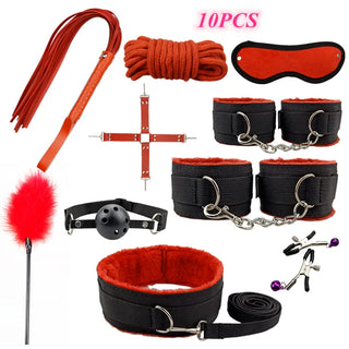 Buy nylon-10pcs-red BDSM Kit Sex Toys for Men Erotic Handcuffs Whip Sextoy Anal Plug Vibrator Bdsm Sex Bondage Set Adult Toys Sm Products Sex Toys