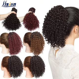 HAIRRO Drawstring Puff Ponytail Afro Kinky Curly Hair Extension Synthetic Clip in Pony Tail African American Hair Extension