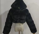 Furry Cropped Faux Fur Coats  Jackets Women Fluffy Top Coat Hooded Winter Fur Jacket YINGJIAMEI