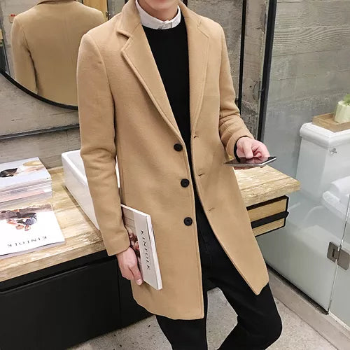 2023 Autumn Winter New Men's Woolen Coats Male Slim Long Jacket Fashion Boutique Solid Slim Men's Trench Coat Jacket Plus Size