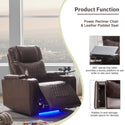 Power Motion Recliner With USB Charging Port and Hidden Arm Storage 2 Convenient Cup Holders Design and 360° Swivel Tray