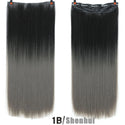 WTB Synthetic Long Straight 5 Clip in Hair Extensions 3/4 Full Head Hairpieces Natural Black to Grey Ombre Two Tones Fake Hair