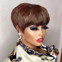 Brown Short Pixie Cut Wig Human Hair for Black Women Machine Made Wigs With Bangs Colored Brazilian Wig Human Hair Wigs