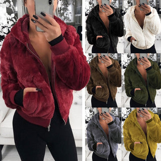 Wholesale High Quality Solid Color Hooded Imitation Fur Coat Winter Plus Size Women's Coats