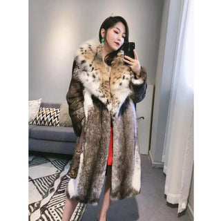 2019 New Imported Womens Mink Fur Coat Bobcat Fur Collar Fur Coat Fashion Long Womens Winter Coats Oversize Parkas