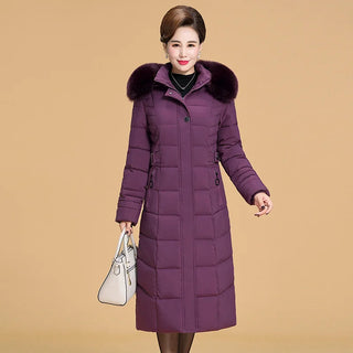 Buy purple 2023 New Winter Jacket Women Hooded Fur Collar X-Long Thicken Middle-Aged Womens Winter Coats Cotton Long Parkas High Quality