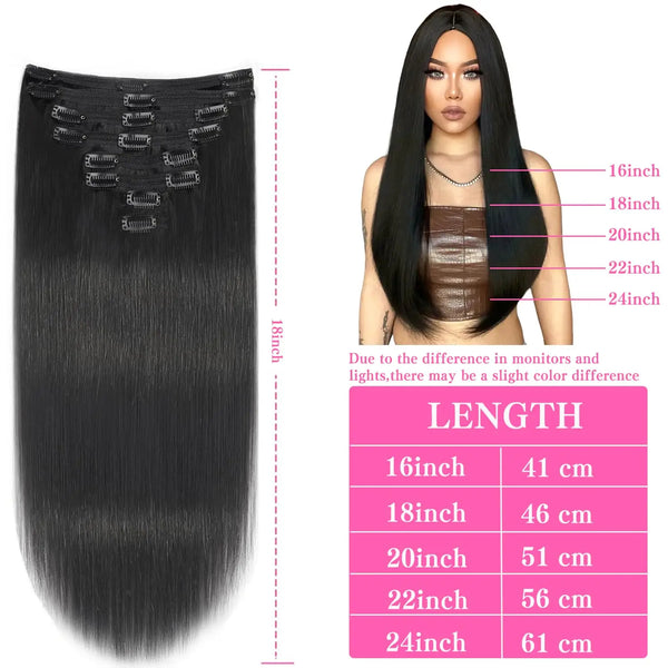 Clip in Hair Extensions Brazilian Human Hair Clip in Extensions Straight Full Head Seamless Invisible Natural Black 1B for Woman