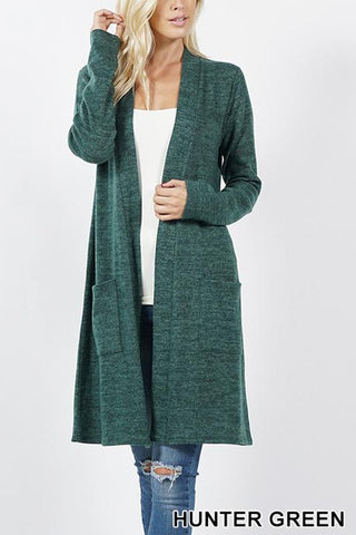 Buy hunter-green Brushed Sweater Pocket Cardigan