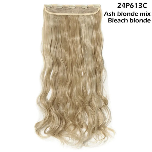 S-Noilite Synthetic 47Color 24Inch Long Wavy Women Clip in One Piece Hair Extensions Black Brown Fake Clip Hairpiece for Women