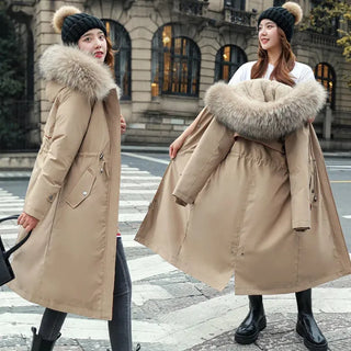 2022 New Women Winter Jacket Long Coat Casual Parkas Removable Fur Lining Hooded Parka Cotton Thicken Warm Jacket Mujer Coats