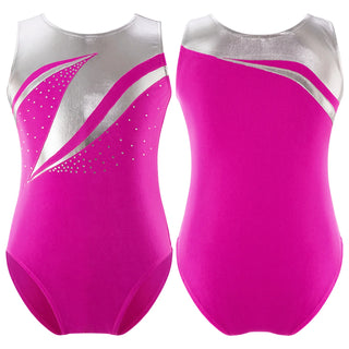 Buy hot-pink-b Kids Girls Shiny Rhinestone Gymnatics Ballet Leotards Dance Costume Figure Skating Costume Sleeveless Round Neckline Dancewear