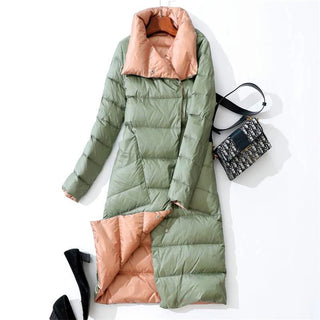 Buy green 2022 Women Winter Coat Stand Collar White Duck Down Inner Women Light Long Jacket Coat Women Coat Casaco Feminino Parkas