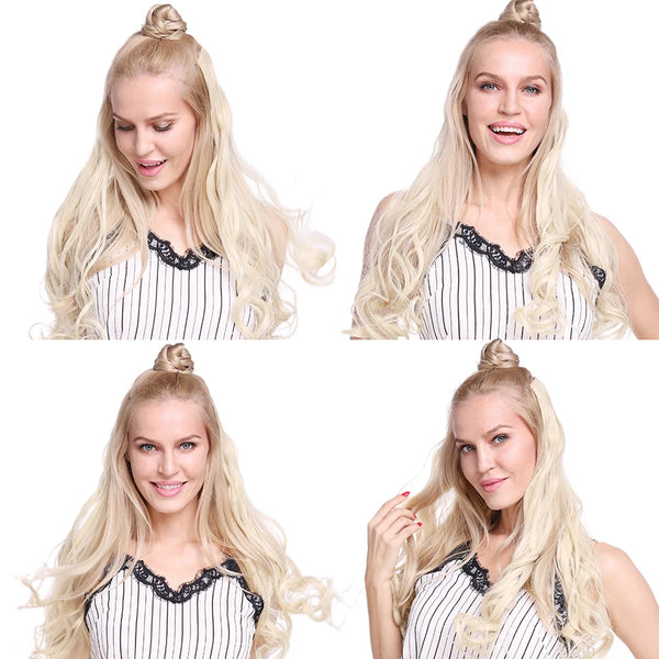 HAIRRO 5 Clips Synthetic Hair Long Straight Clip in Hair Extensions False Hair Black Hair Pieces for Women False Wavy Hairpiece