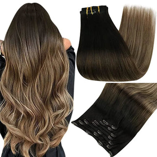 Buy 1b-6-27 Full Shine Human Hair Extensions Clip in Hair Extensions Human Hair 7PCS 105G Double Weft Hair Extensions Human Hair for Woman