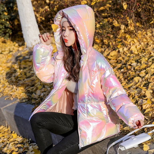 2023 New Winter Jacket Coats Women Parkas Hooded Glossy Down Cotton Jacket Warm Casual Parka Padded Cotton Coat Female P1062