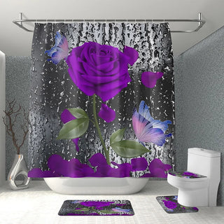 Buy c 1PC Rose Flower Bathroom Curtain With 12 Hooks 3D Digital Printing Shower Curtain Fashion Polyester Waterproof Bathroom Decor