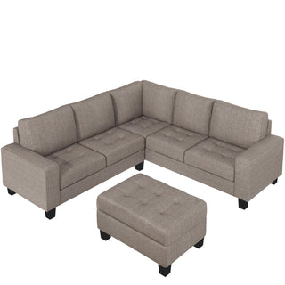 Sectional Corner Sofa L-Shape Couch Space Saving With Storage Ottoman & Cup Holders Design for Large Space Dorm Apartmen