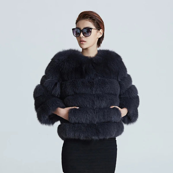 ZIRUNKING Women Warm Real Fox Fur Coat Short Winter Fur Jacket Outerwear Natural Blue Fox Fur Coats Female Fashion Outfit ZC1636