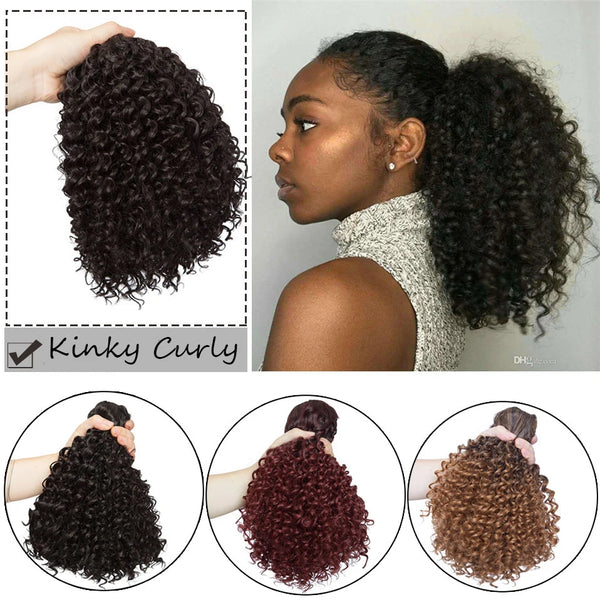 HAIRRO Drawstring Puff Ponytail Afro Kinky Curly Hair Extension Synthetic Clip in Pony Tail African American Hair Extension