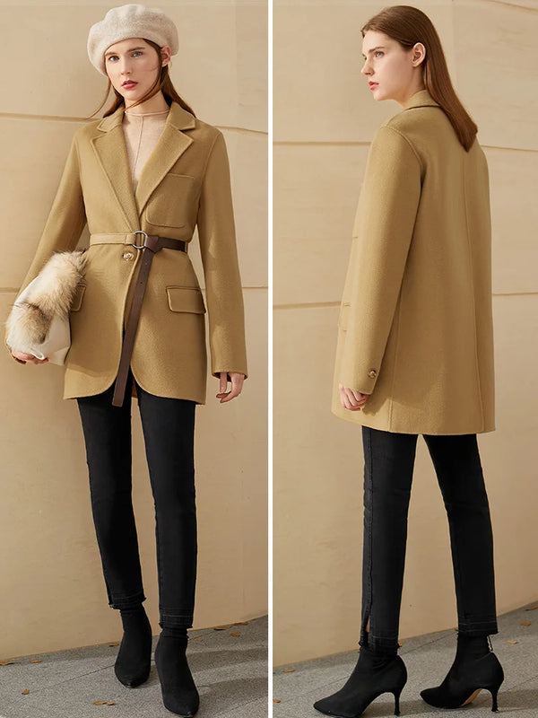 Amii Minimalism Winter Women's Jacket Double-Sided Woolen Coat Fashion Solid Belt 100%wool Coat Female Winter Coat   12020362