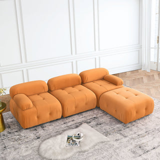 Modular Sectional Sofa, Button Tufted Designed and DIY Combination,L Shaped Couch With Reversible Ottoman, Orange Velvet