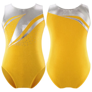 Buy yellow-b Kids Girls Shiny Rhinestone Gymnatics Ballet Leotards Dance Costume Figure Skating Costume Sleeveless Round Neckline Dancewear