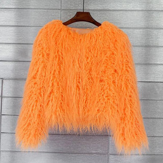 Buy orange Fur Coats Women Autumn Winter Top Fashion Pink Faux Fur Coat Elegant Thick Warm Faux Fur Jackets for Women 2022