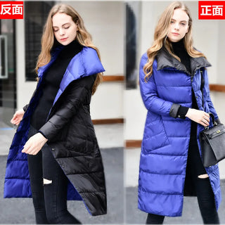 Buy blue 2022 Women Winter Coat Stand Collar White Duck Down Inner Women Light Long Jacket Coat Women Coat Casaco Feminino Parkas