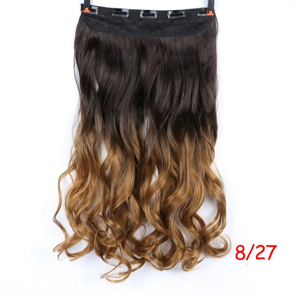 WTB Synthetic Long Straight 5 Clip in Hair Extensions 3/4 Full Head Hairpieces Natural Black to Grey Ombre Two Tones Fake Hair