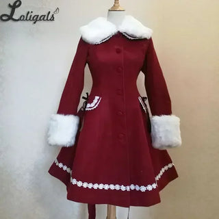 Lolita Winter Coat Sweet Fur Collared Daily Single-Breasted Women's Long Wool Coat Custom Tailored