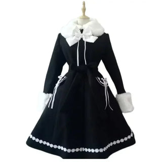 Buy black Lolita Winter Coat Sweet Fur Collared Daily Single-Breasted Women&#39;s Long Wool Coat Custom Tailored