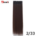 AOSIWIG Long Straight Natural Fake Hairpieces Black Brown Color  High Temperture Synthetic 5 Clip in Hair Extensions for Women