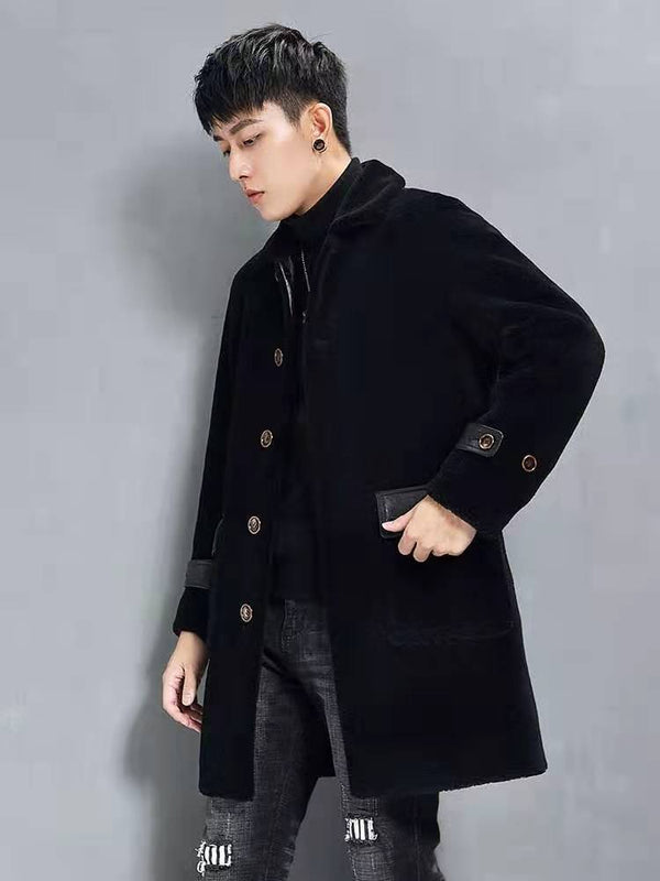 Latest Design  Woolen Coats Men Winter  Men's Leather Fur Long Coat