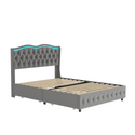 Queen Platform Bed Frame , Velvet Upholstered Bed With Deep Tufted Buttons and Nailhead Trim, Adjustable Colorful LED Li