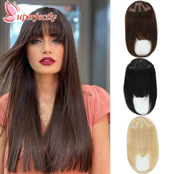 Human Hair Bangs 3 Clips Blunt Cut Straight European Remy Hair Fringe Clip in Hair Extensions 8 Inch 20G Neat Bang Hairpieces