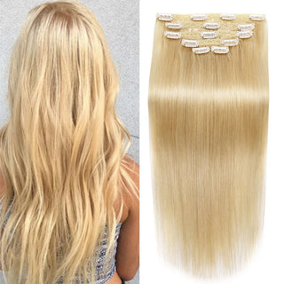 Buy 613 BHF Clip in Human Hair Extensions Remy Natural Hair Clip in Extensions Highlighted Golden Blonde Straight Human Hair Extensions