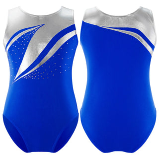 Buy royal-blue-b Kids Girls Shiny Rhinestone Gymnatics Ballet Leotards Dance Costume Figure Skating Costume Sleeveless Round Neckline Dancewear