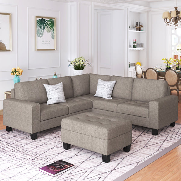 Sectional Corner Sofa L-Shape Couch Space Saving With Storage Ottoman & Cup Holders Design for Large Space Dorm Apartmen