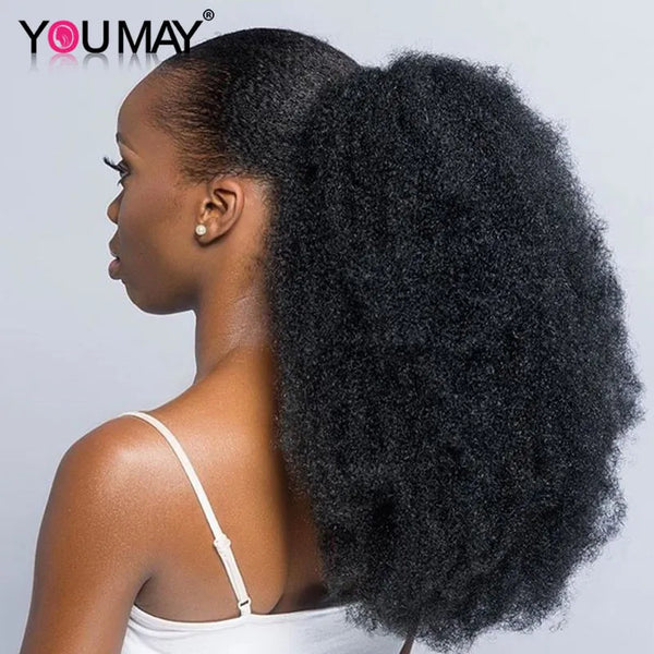 Afro Kinky Curl Drawstring Ponytail Human Hair Ponytail for Black Women Clip in Hair Extensions Human Hair Wrap Ponytails YouMay