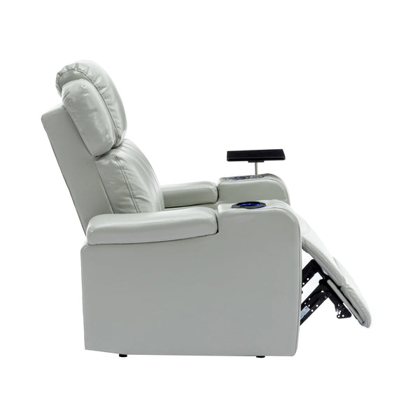 PU Leather Power Recliner Individual Seat Home Theater Recliner With Cooling Cup Holder, Bluetooth Speaker, LED Lights,