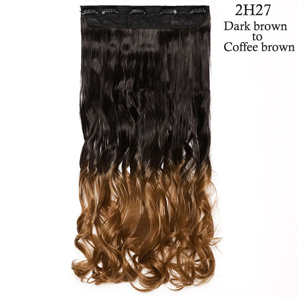 S-Noilite Synthetic 47Color 24Inch Long Wavy Women Clip in One Piece Hair Extensions Black Brown Fake Clip Hairpiece for Women