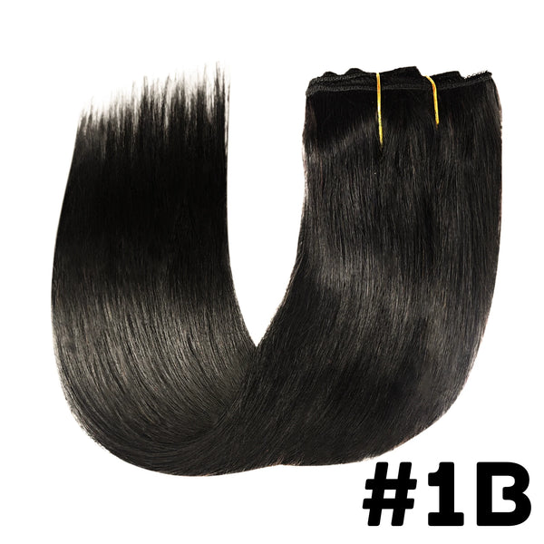 Clip in Hair Extensions Human Hair Brazilian Straight Seamless 100% Real Human Hair Natural Black Clip in Extensions 16-26 Inch