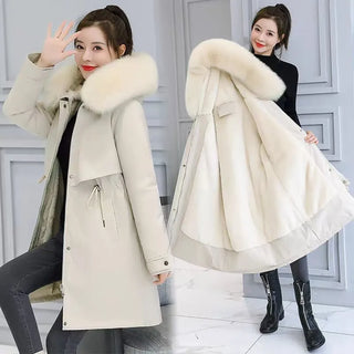 Buy beige Fashion Winter Jacket Women Warm Coat Long Female Jacket Plus Size 5XL Ladies Parka Winter Coat Women Fur Collar Hooded Outwear