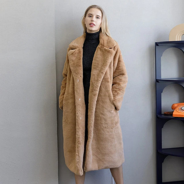 New Women Long Loose Winter Faux Fur Coat Soft Women Street Style Faux Leather Coats