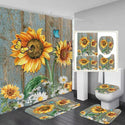 4 Pcs Shower Curtain Sets With 12 Hooks Flowers Floral With Non-Slip Rugs Toilet Lid Cover and Bath Mat Bathroom Decor Set