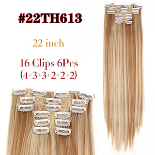 Buy 22th613 Leeons 16Clips Long Straight Synthetic Clip on Hair Extensions Cheveux Clip Naturel High Temperature Fiber Black Brown Hairpiece