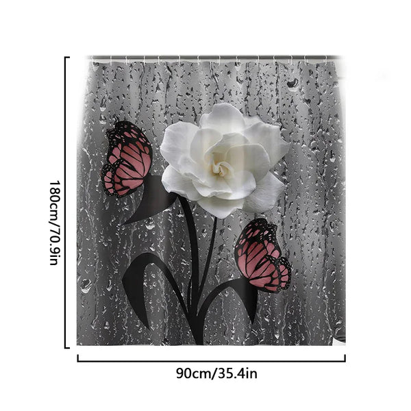 1PC Rose Flower Bathroom Curtain With 12 Hooks 3D Digital Printing Shower Curtain Fashion Polyester Waterproof Bathroom Decor